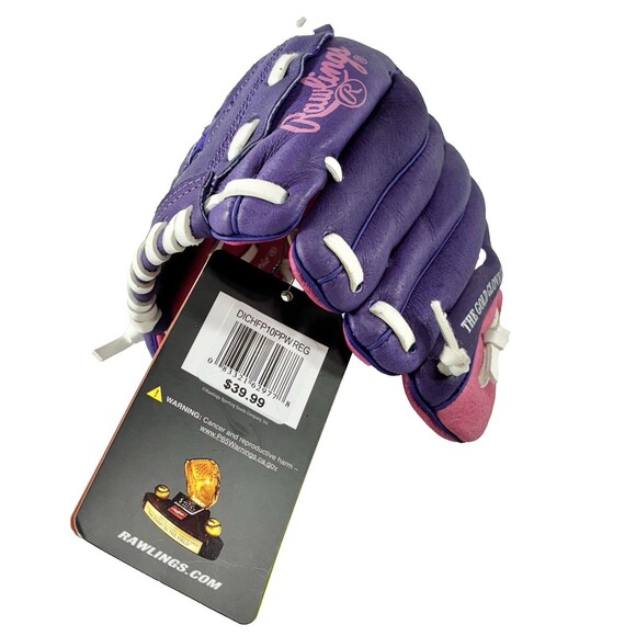 Rawlings 10 Inch Highlight Leather Tee Ball Glove HFP10PPW Purple Pink New - Picture 3 of 10